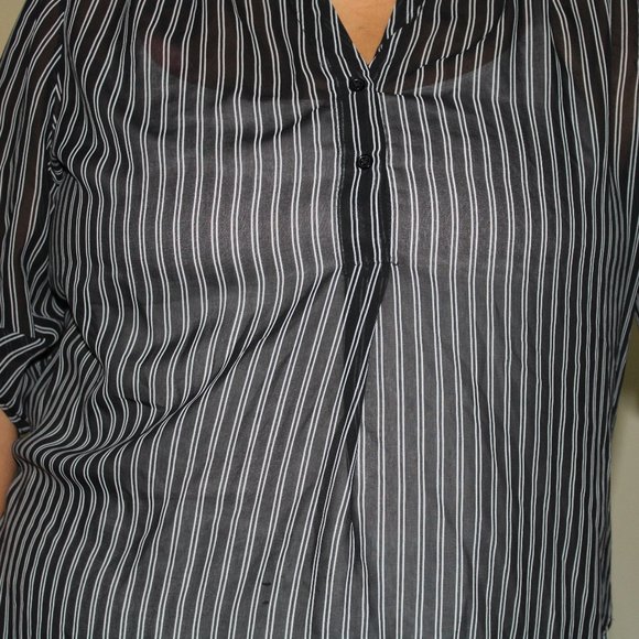 Black and white pinstripe sheer dress shirt, Walmart - Picture 1 of 6